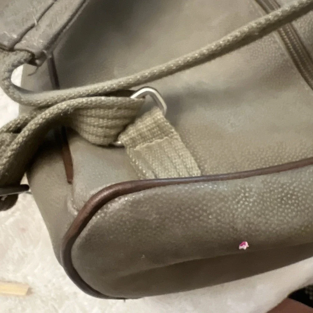 Classic Eddie Bauer vtg Leather Backpack Brown Tan Green Rucksack